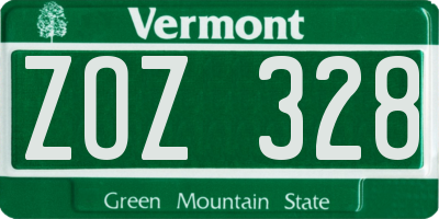 VT license plate ZOZ328