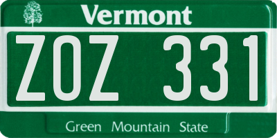 VT license plate ZOZ331