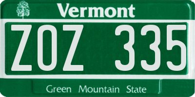 VT license plate ZOZ335