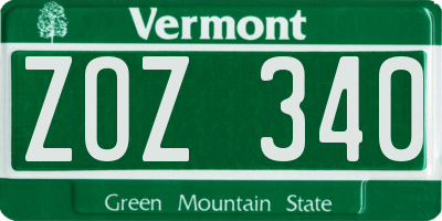 VT license plate ZOZ340