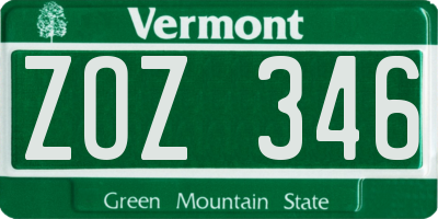 VT license plate ZOZ346