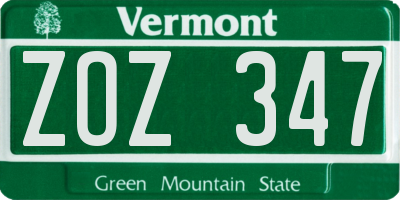 VT license plate ZOZ347