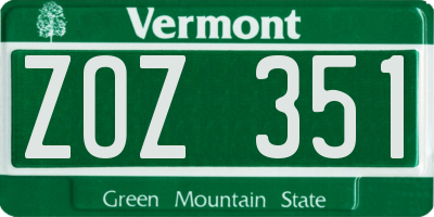 VT license plate ZOZ351