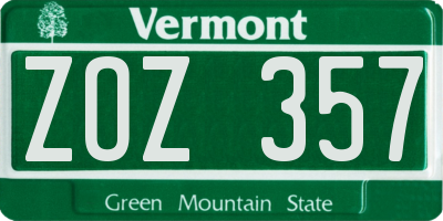 VT license plate ZOZ357