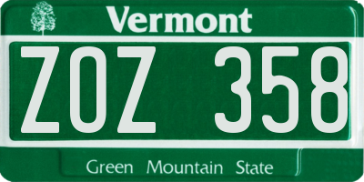 VT license plate ZOZ358