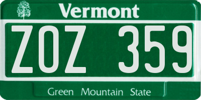 VT license plate ZOZ359