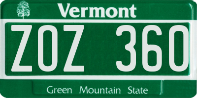 VT license plate ZOZ360