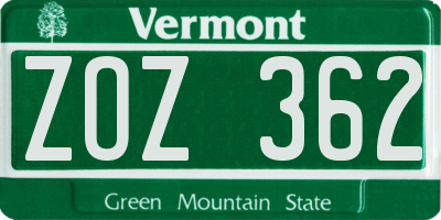 VT license plate ZOZ362