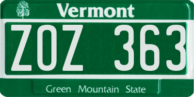 VT license plate ZOZ363