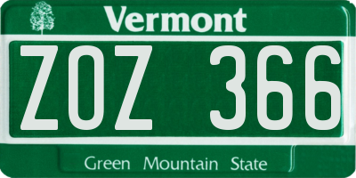 VT license plate ZOZ366