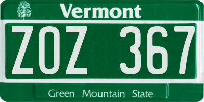 VT license plate ZOZ367