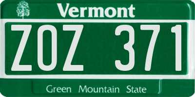 VT license plate ZOZ371