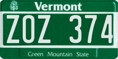 VT license plate ZOZ374