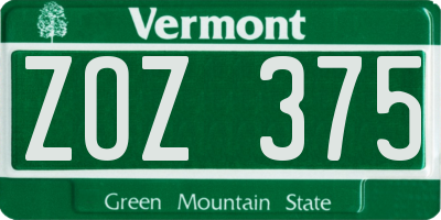 VT license plate ZOZ375