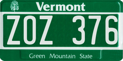 VT license plate ZOZ376