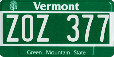 VT license plate ZOZ377