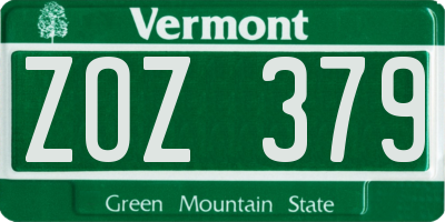 VT license plate ZOZ379
