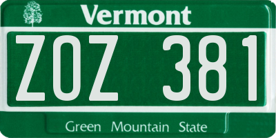 VT license plate ZOZ381