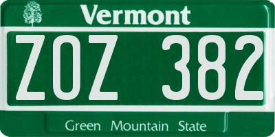 VT license plate ZOZ382