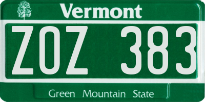 VT license plate ZOZ383
