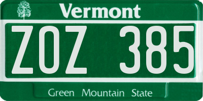 VT license plate ZOZ385