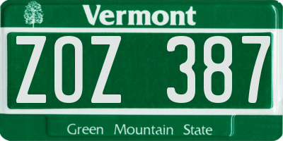 VT license plate ZOZ387