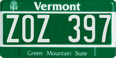 VT license plate ZOZ397