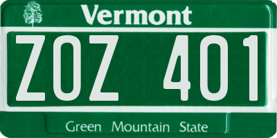VT license plate ZOZ401