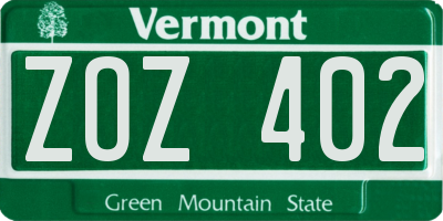 VT license plate ZOZ402