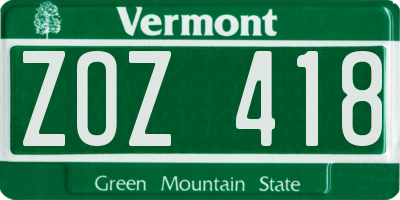 VT license plate ZOZ418