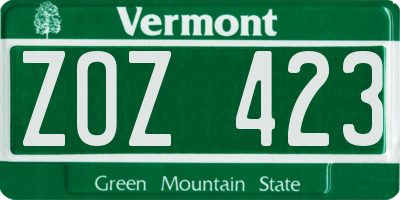 VT license plate ZOZ423