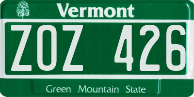 VT license plate ZOZ426