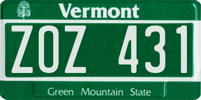 VT license plate ZOZ431