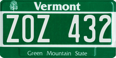 VT license plate ZOZ432
