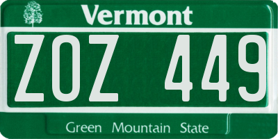 VT license plate ZOZ449