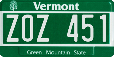 VT license plate ZOZ451