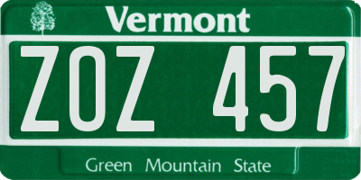 VT license plate ZOZ457