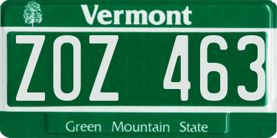 VT license plate ZOZ463