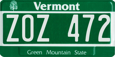 VT license plate ZOZ472