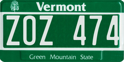 VT license plate ZOZ474