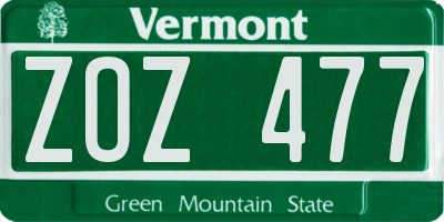 VT license plate ZOZ477