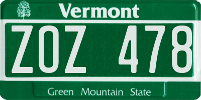 VT license plate ZOZ478