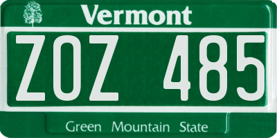 VT license plate ZOZ485