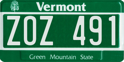 VT license plate ZOZ491