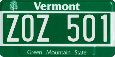 VT license plate ZOZ501