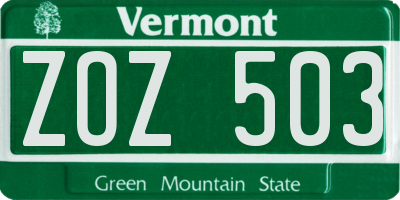 VT license plate ZOZ503