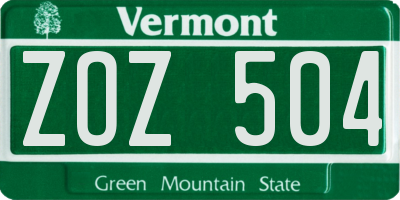 VT license plate ZOZ504