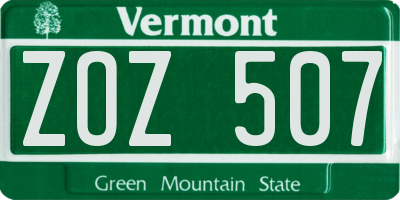 VT license plate ZOZ507