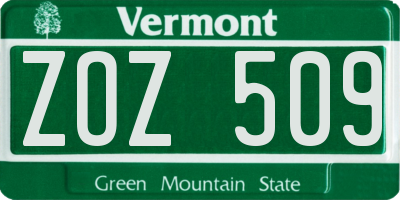 VT license plate ZOZ509