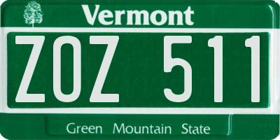 VT license plate ZOZ511
